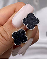 Срібні сережки конюшина чорні д.15