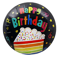 Повітряна  фольгована куля "Happy Birthday" тортик на чорному (Китай)