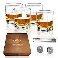 Almagic whiskey glass sets for men gift,two 12-ounce whiskey glasses / 9 whiskey stones ＆ Velvet Bag,for Scotch Cocktail Rum,Unique Gift ＿並行輸入品 Подарочный набор Almagic Whisky Stone Glass Set (стаканы для виски