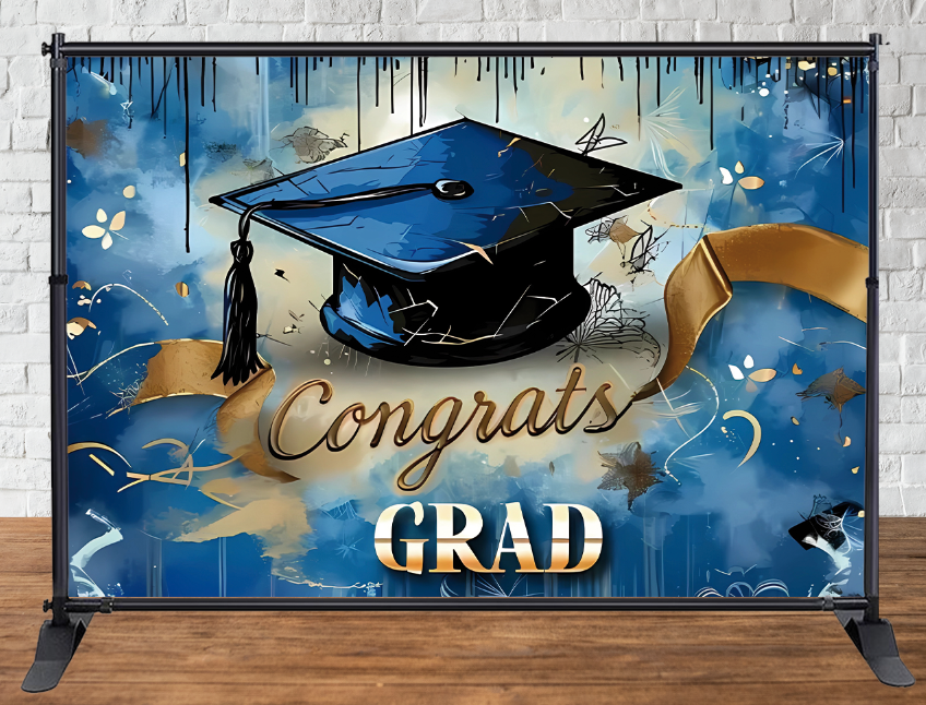 Банер 3х2м "Випуск" (Синій фон, конфедератка) - Фотозона (вініловий) (каркас окремо) -