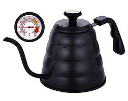 Чайник із термометром 1.2 л Чорний Матовий Pour Over Coffee Pot для кави з тонким носиком