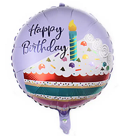 Повітряна фольгована куля "Happy Birthday" тортик зі свічкою (Китай)
