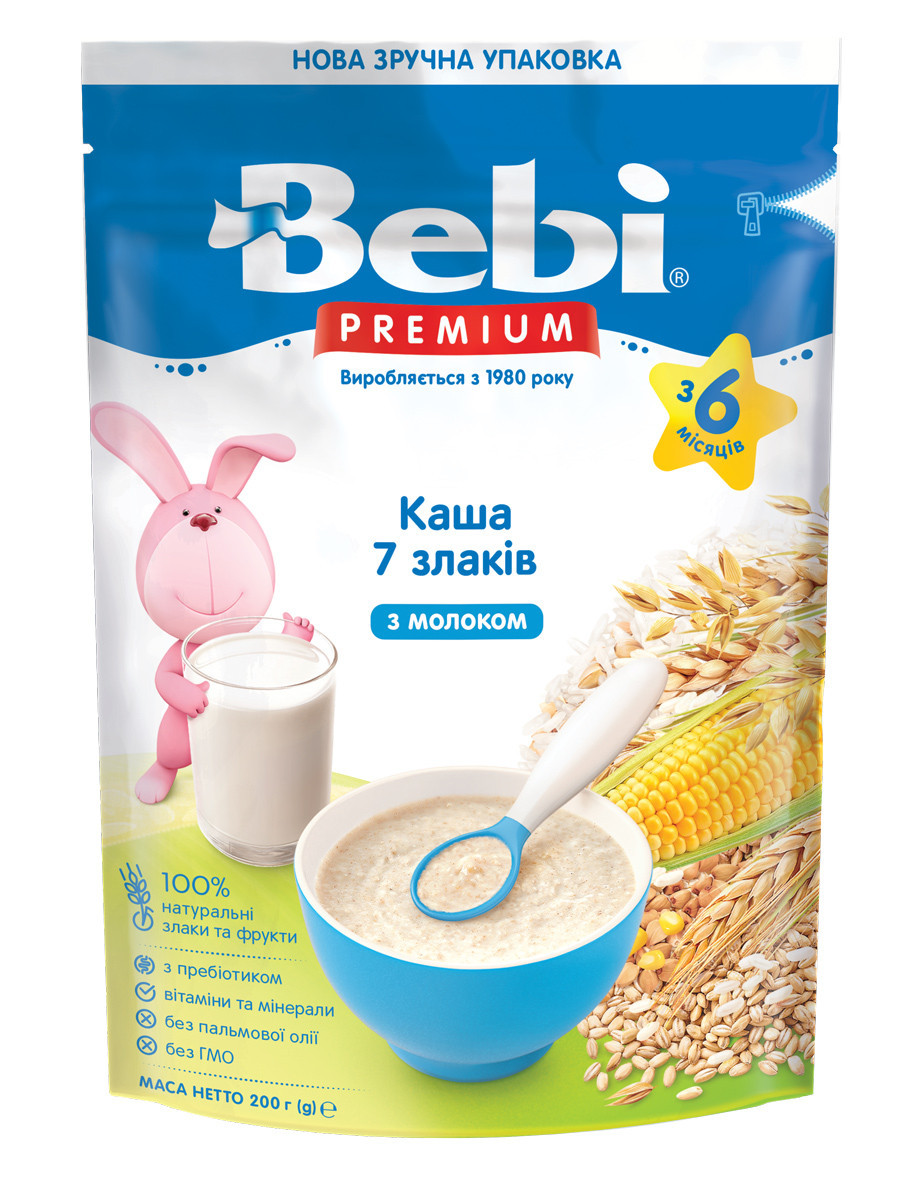 Молочна каша Bebi Premium 7 злаків з 6 міс, 200г. (Бебі Преміум)