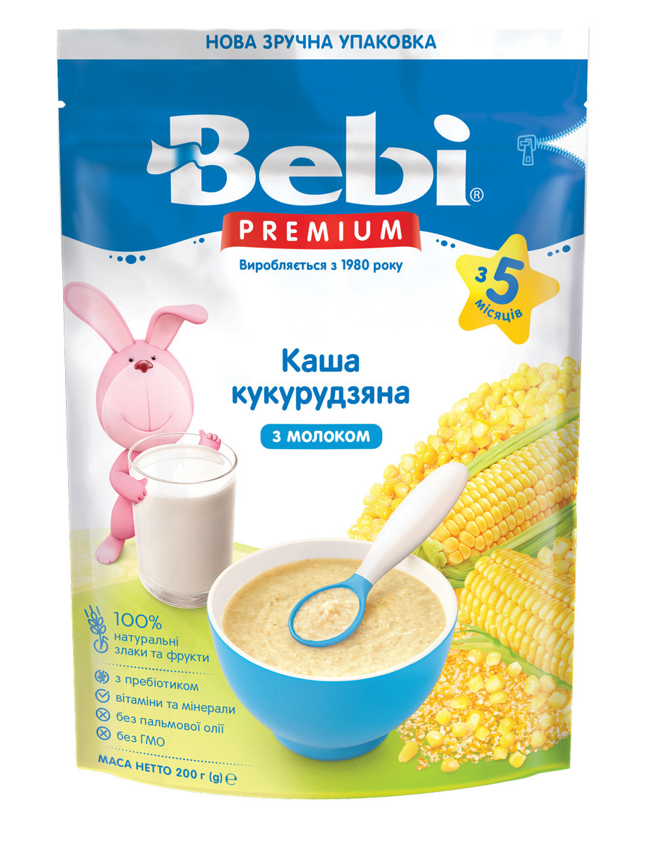Молочна каша Bebi Premium Кукурудзяна з 5 міс, 200г. (Бебі Преміум)