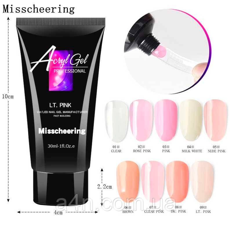 Акрігель (полігель) AcrylGel 30мл. для нарощування нігтів, акрил-гель, фото 1