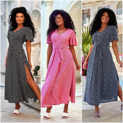 Неймовірно жіночне легке літнє приталене максі в горошок, фото 1