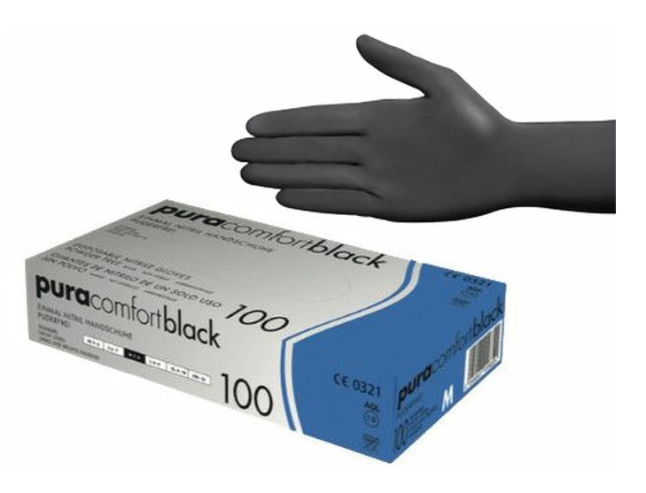 Рукавички нітрилові чорні без пудри 100 шт. Ampri Pura Comfort Black 118-038-M -