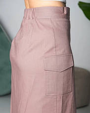 Класична жіноча спідниця на запах "Ніла" із льняної тканини в бежевому кольорі з високою посадкою, фото 2