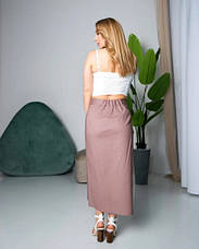 Класична жіноча спідниця на запах "Ніла" із льняної тканини в бежевому кольорі з високою посадкою, фото 5