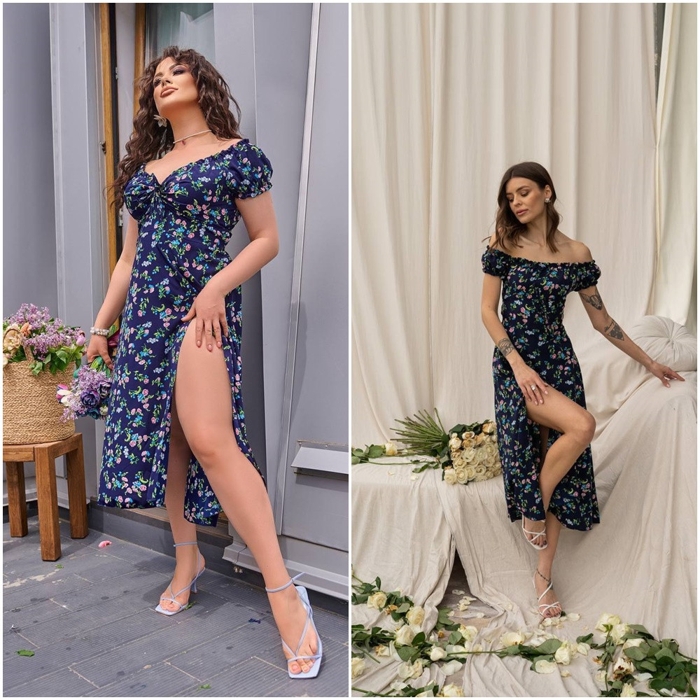 Сукня софт довжина міді з розрізом по стегну