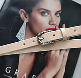 Вузький шкіряний ремінь пудра пряжка срібло, фото 2