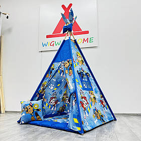 Дитячий Вігвам «Щенячий патруль», Повний комплект, синій та блакитний колір, палатка для дітей, 110х110х180см NEW