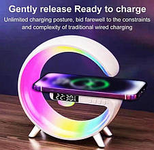 Світильник із бездротовою зарядкою телефону LED Wireless Charging Speaker G63 колонка нічник RGB-підсвічування, фото 6