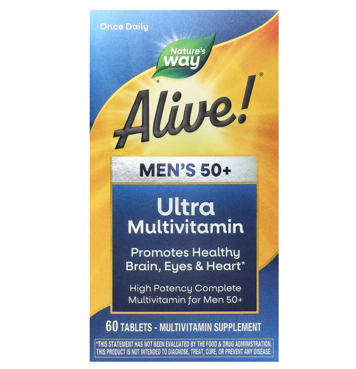 Alive! Комплекс суперефективних мультивітамінів для чоловіків 50+ Nature's Way 60 таблеток, фото 1