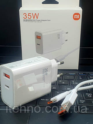 Мережевий ЗП Xiaomi Mi 35W 2 in 1 USB+USB-C & data cadel Type-C (Білий), фото 1
