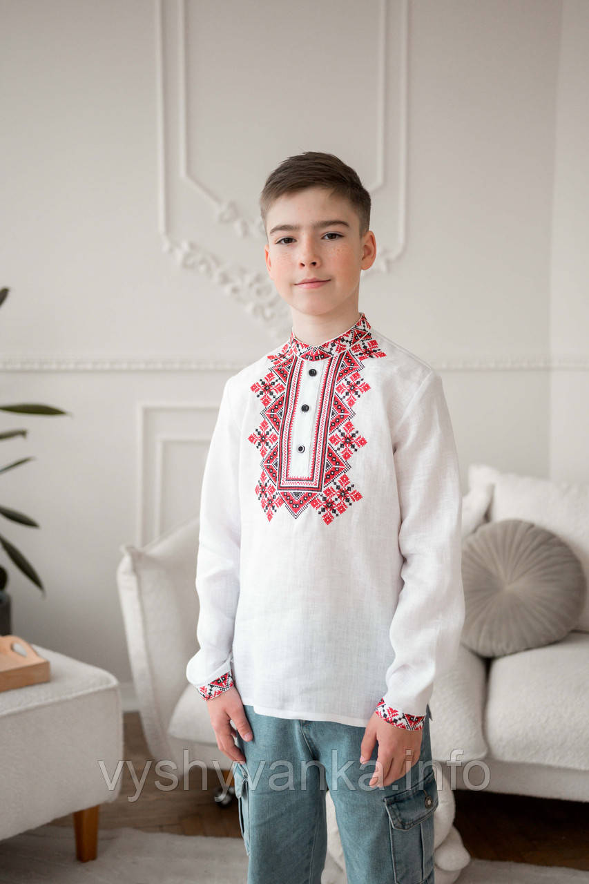 Біла лля вишиванка на хлопчика "Мозаїка" ,арт 4445, фото 1