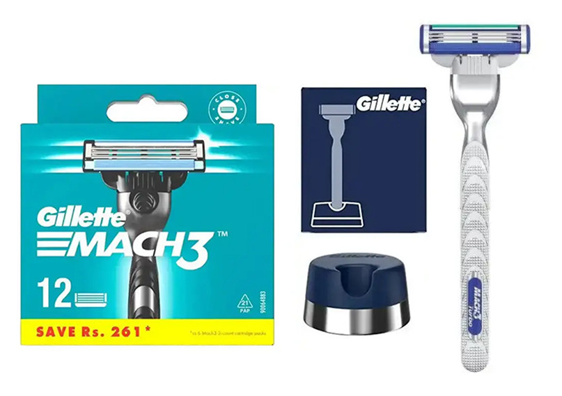Станок Gillette Mach3 Turbo + Змінні касети Gillette Mach3 (12 шт) + Тримач Mach 3