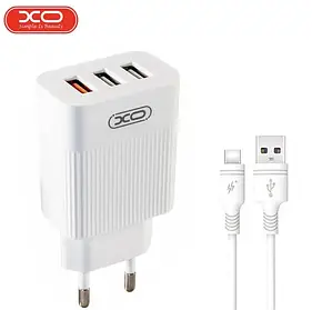 Мережевий зарядний пристрій XO L72 Type-C 3USB QC3.0+2.1A 18W Швидка зарядка EU (Білий)