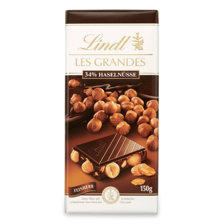 Шоколад чорний Lindt Les Grandes 34% Haselnuss Feinherb, 150г