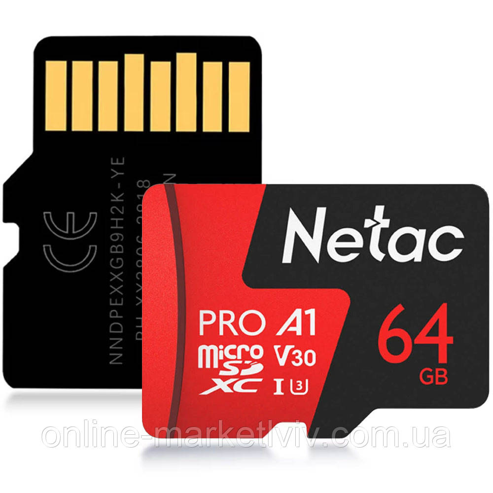 Карта пам'яті microSDXC 64GB, class 10, UHS, Netac / Флешка для телефону / Флеш карта на телефон / СД-карта