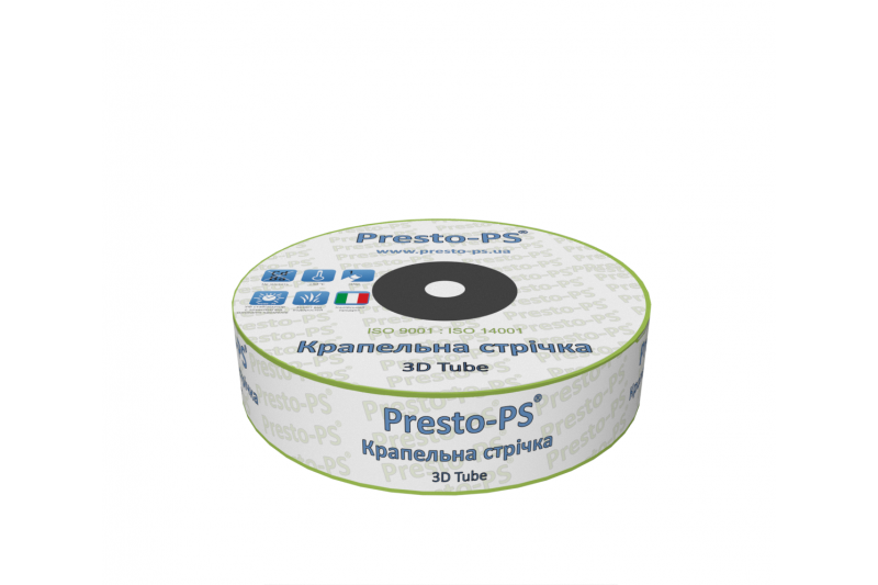 Крапельна стрічка емітерна "Presto-PS" 3D Tube 1000 м/20 см. Витрата 2.7 л/год. Італія.