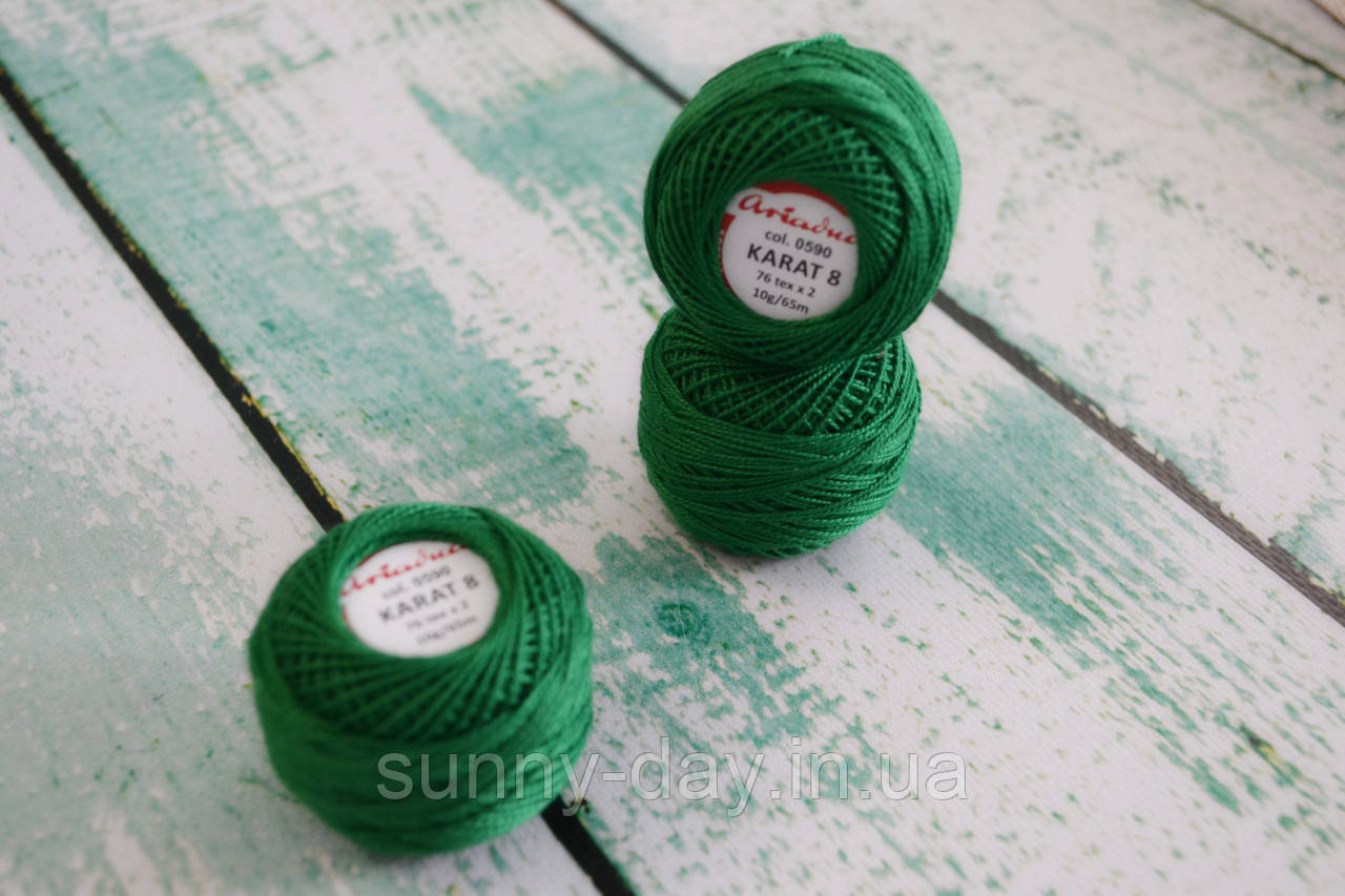 Літня пряжа Ariadna Karat 8, колір - весняно зелений 0590/1678, фото 1