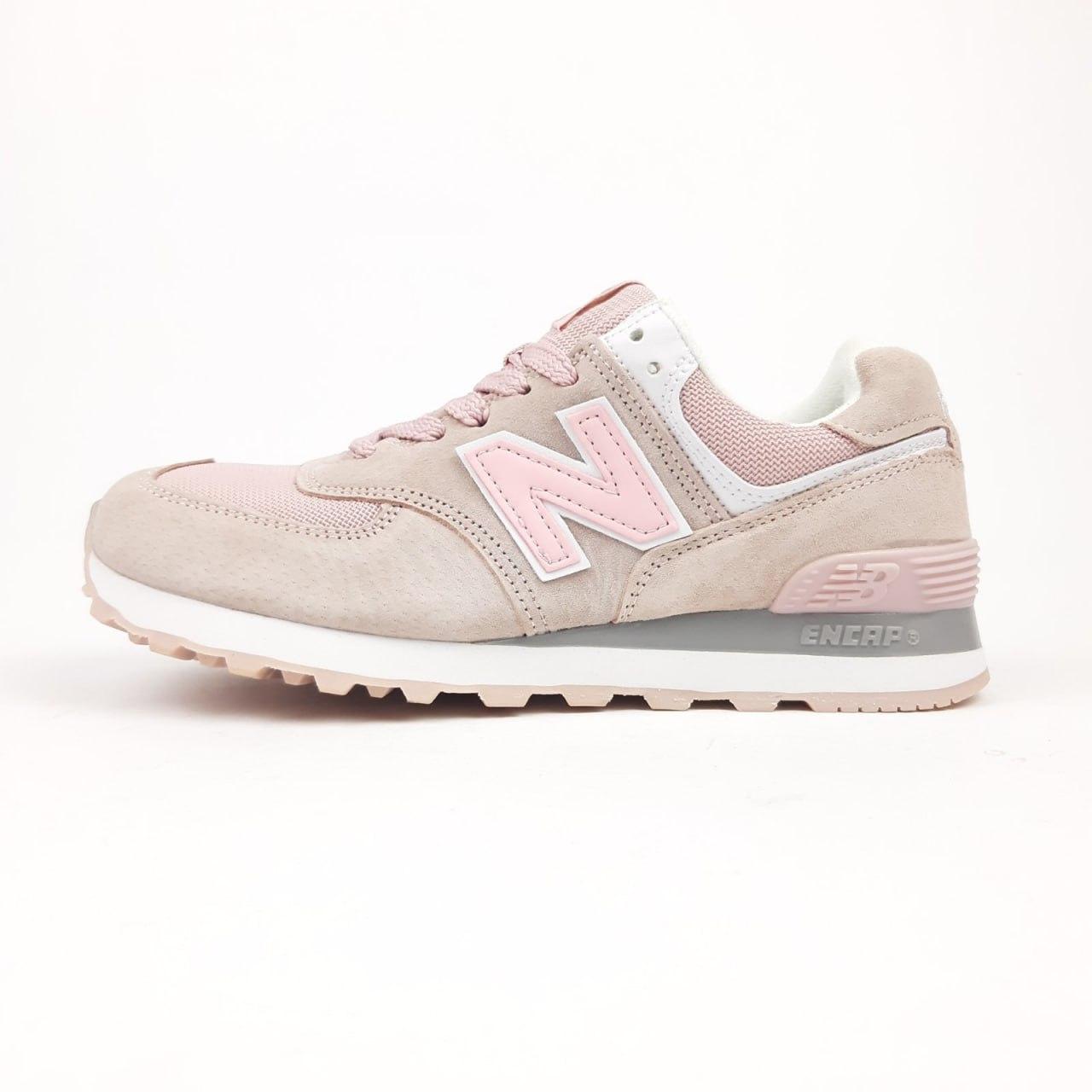 Жіночі кросівки New Balance 574 (Пудра з рожевим) Взуття Нью Беланс 574 замша сітка демісезон