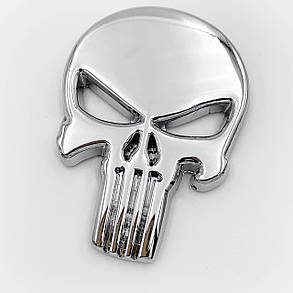 Металевий шильдик емблема "Череп Каратель" (Punisher) - Хром, фото 1