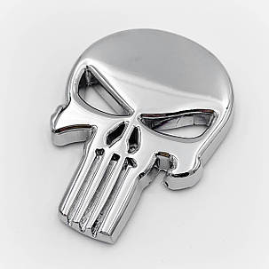 Металевий шильдик емблема "Череп Каратель" (Punisher) - Хром, фото 3