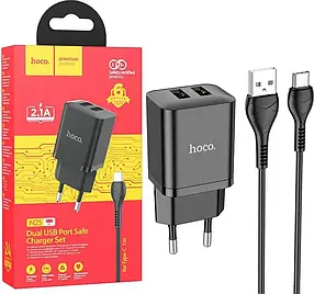 Мережевий зарядний пристрій Hoco N25 Maker Type-C 2USB (Чорний)