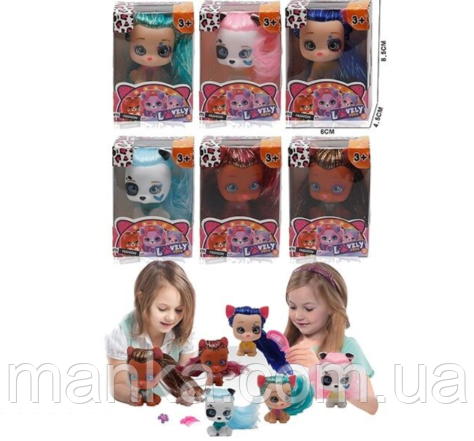 Герої тваринка собачка з волоссям LK 1429-2 гумова голова, висота 6 см, в коробці, фото 1