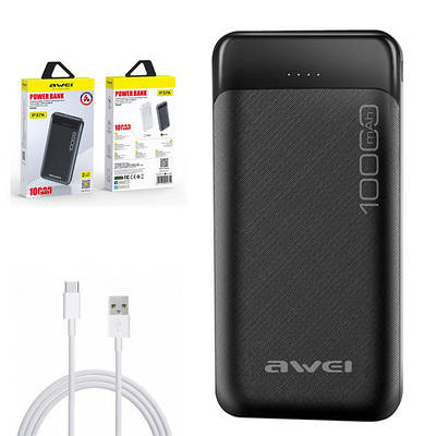 Портативний зарядний пристрій Power Bank Умб Awei P37K 10000mah USB/Type-C чорний 207649