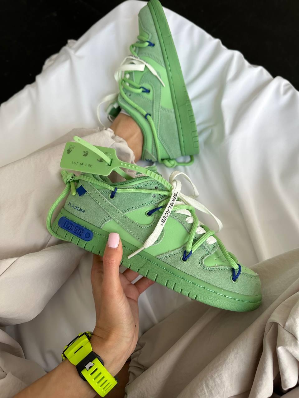 Кросівки чоловічі зелені Nike SB Dunk x Off White Green Lot 14/50 (09419)