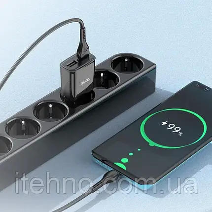 Мережевий зарядний пристрій Hoco C88A Star round Type-C 2USB 2.4A EU (Чорний), фото 3