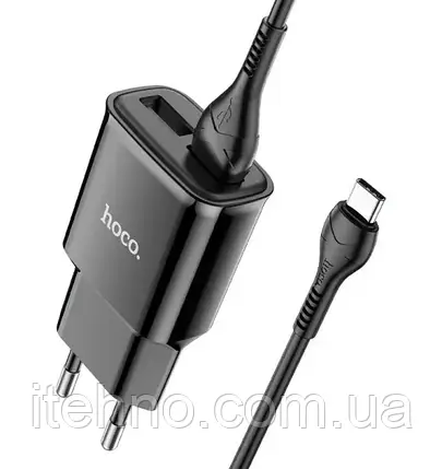 Мережевий зарядний пристрій Hoco C88A Star round Type-C 2USB 2.4A EU (Чорний), фото 1