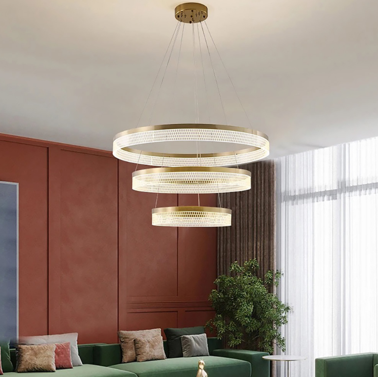 ДИЗАЙНЕРСЬКА ЗОЛОТА LED ЛЮСТРА НА 3 КІЛЬЦЯ CO 5/40+60+80, фото 1