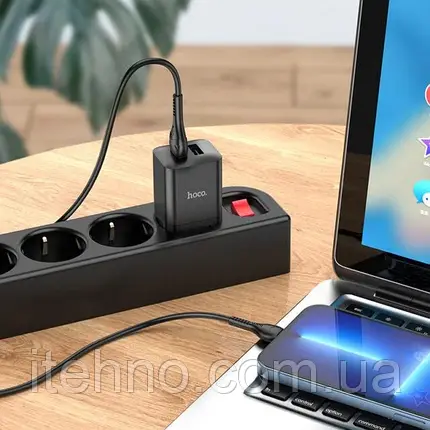Мережевий зарядний пристрій Hoco N25 Maker Lightning 2USB (Чорний), фото 3