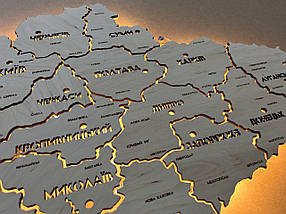 Деревянная карта Украины на акриле с подсветкой между областями Nut. Мапа Украины, фото 5