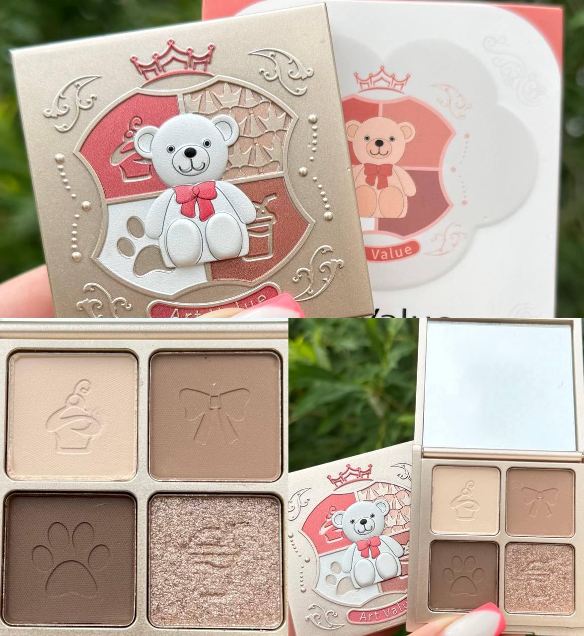 Палетка міні-тіней для повік на 4 кольори "Royal bear" Art Value, №02