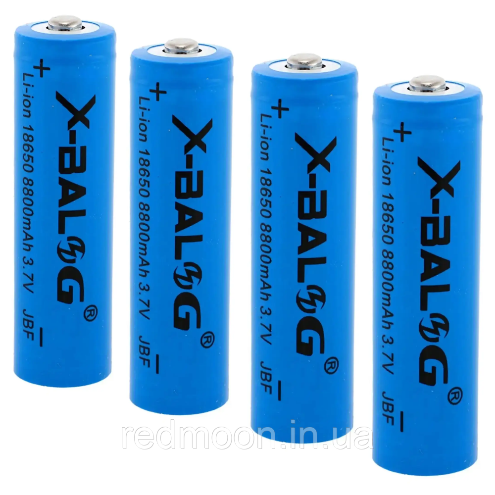 Комплект 4шт Акумулятор 18650 Li-Ion, X-BALOG 8800mAh, 3,7V, Синій / Акумуляторна літій-іонна батарея, фото 1