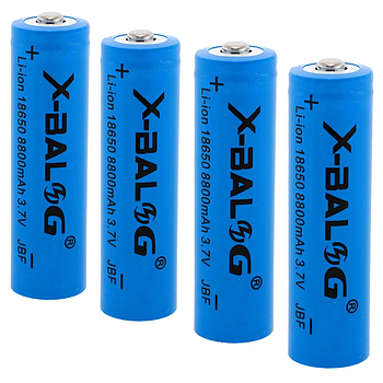 Комплект 4шт Акумулятор 18650 Li-Ion, X-BALOG 8800mAh, 3,7V, Синій / Акумуляторна літій-іонна батарея