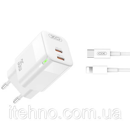 Мережевий зарядний блок з кабелем XO CE07 Type-C to Lightning PD 35W GaN lamp display (NB-Q189A) Швидка зарядка, фото 1