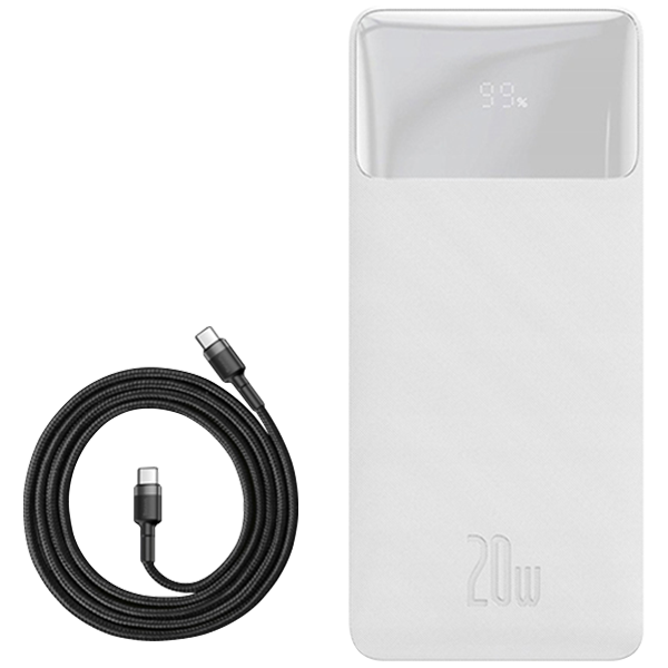 Повербанк (Power Bank) Baseus 20W 20000mAh PPDML-M02 White + Кабель USB-C Type-C