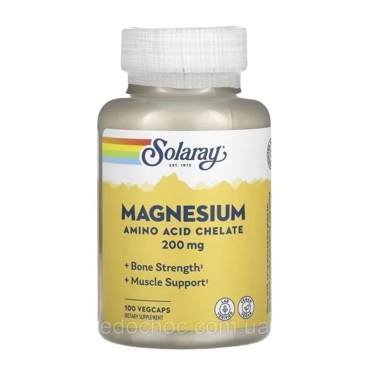 Магній, Magnesium, Solaray, 200 мг, 100 вегетаріанських капсул SOR-04630, фото 1