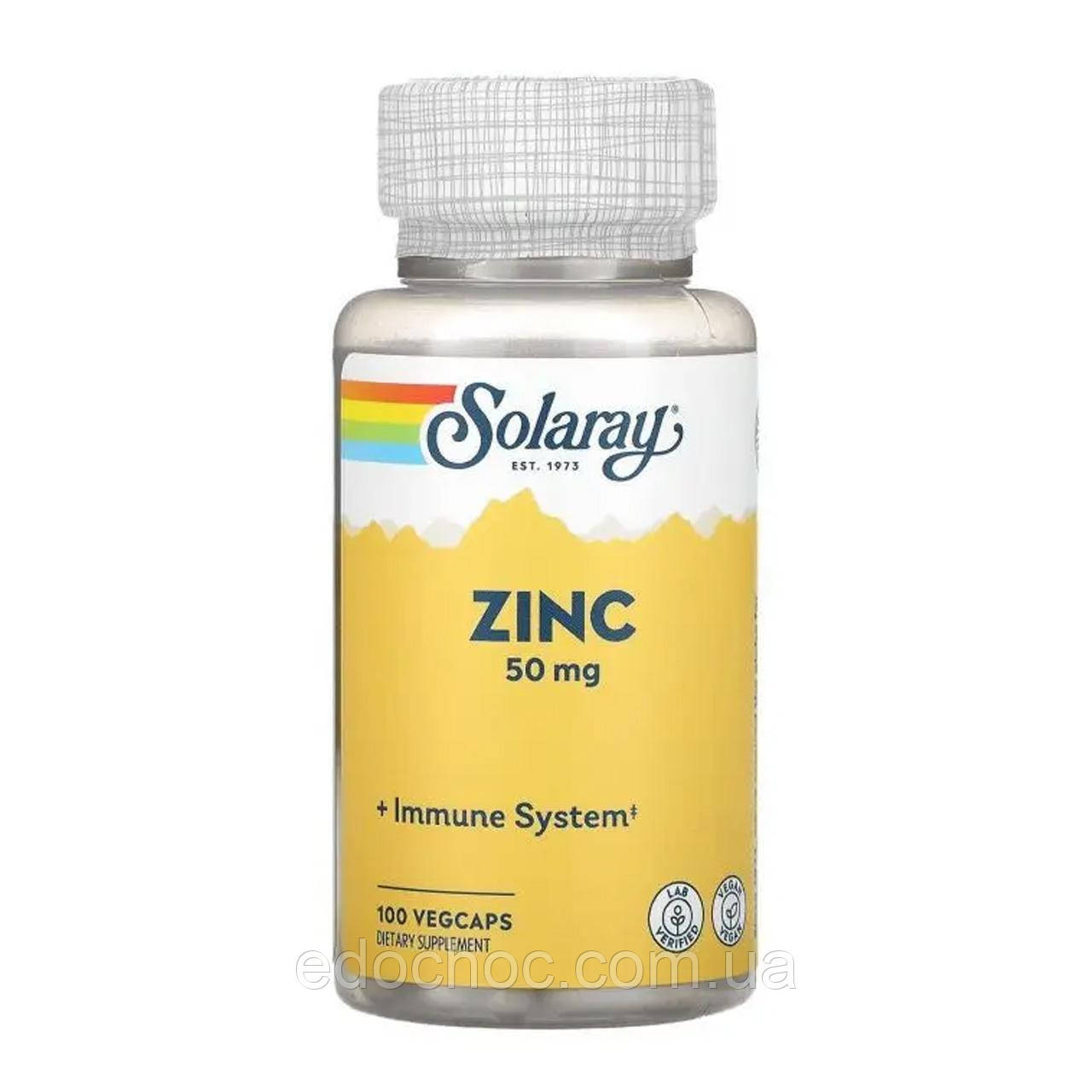 Хелатний цинк, Zinc, Solaray, 50 мг, 100 капсул SOR-04710