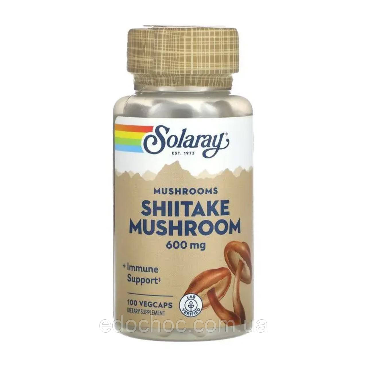 Гриб Шиїтаке, Shiitake Mushroom, Solaray, Mushrooms, 600 мг, 100 вегетаріанських капсул SOR-01580, фото 1