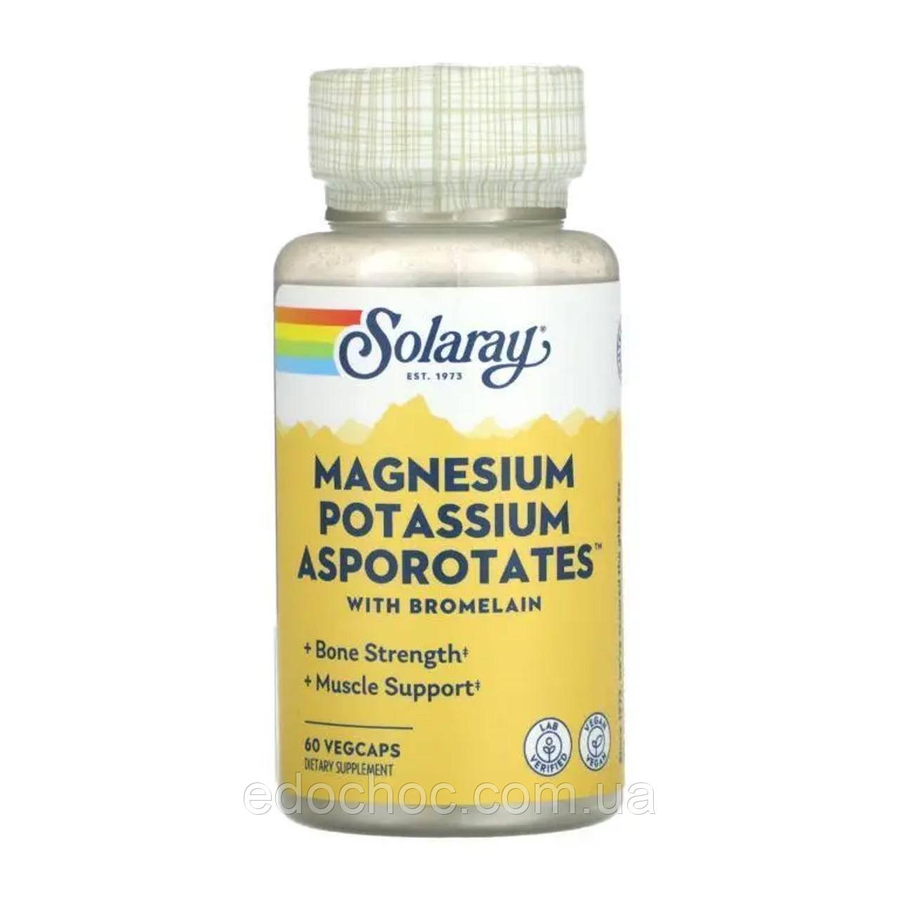 Магній та калій аспоротати, Magnesium Potassium Asporotates, Solaray, з бромелайном, 60 вегетаріанських капсул SOR-04516