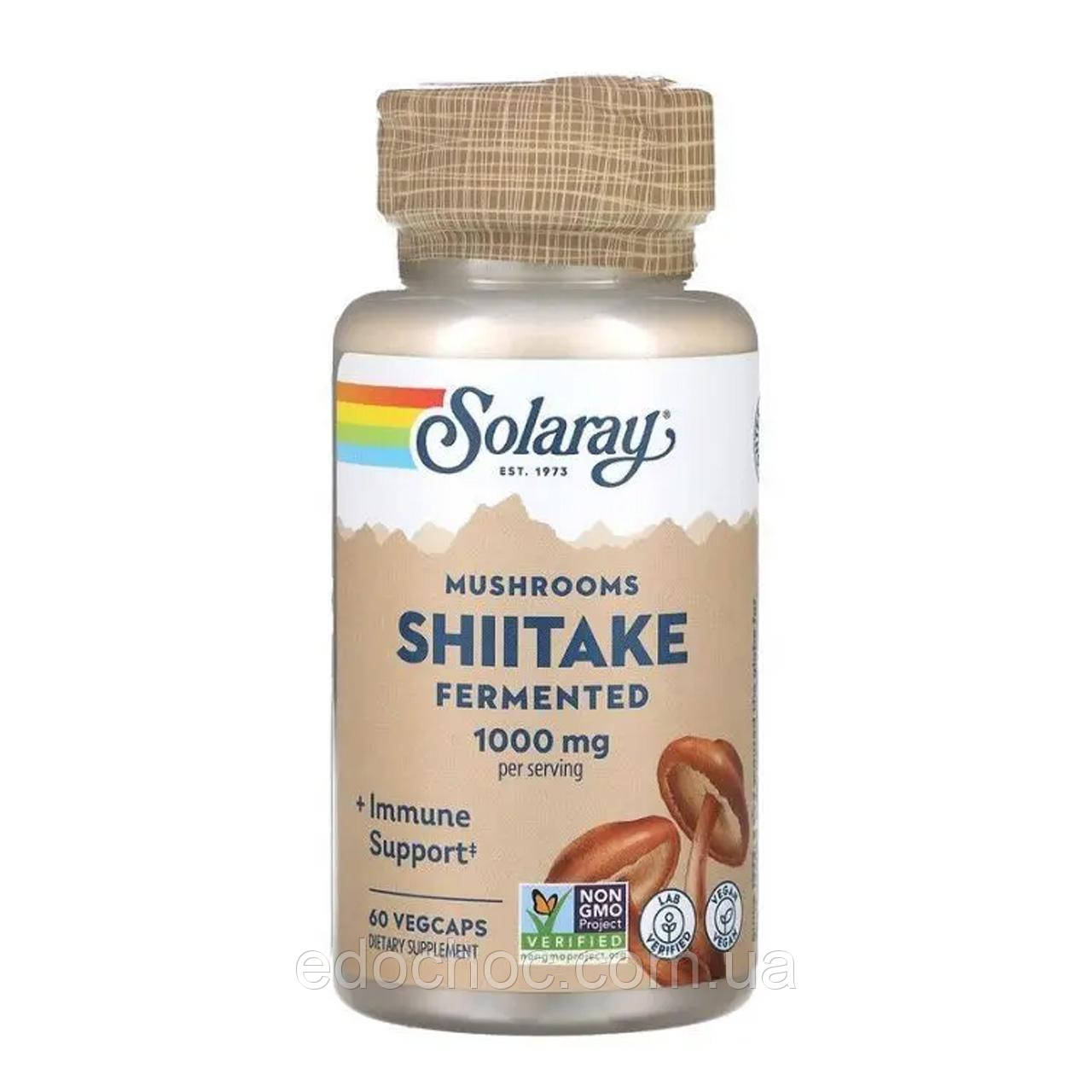 Шіїтаке ферментовані гриби, Fermented Shiitake, Solaray, 500 мг, 60 капсул SOR-55058, фото 1