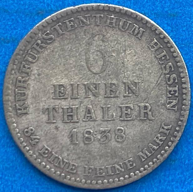 Монета Германії Гессен 1/6 талера 1838 р, фото 1
