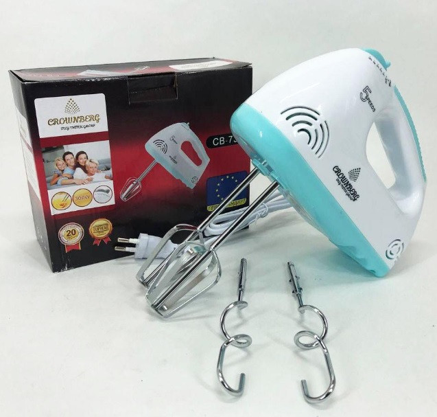 Ручний міксер Crownberg CB-7323 кухонний із насадками 5 швидкостей для замішування крутого тіста 300 Вт, фото 1